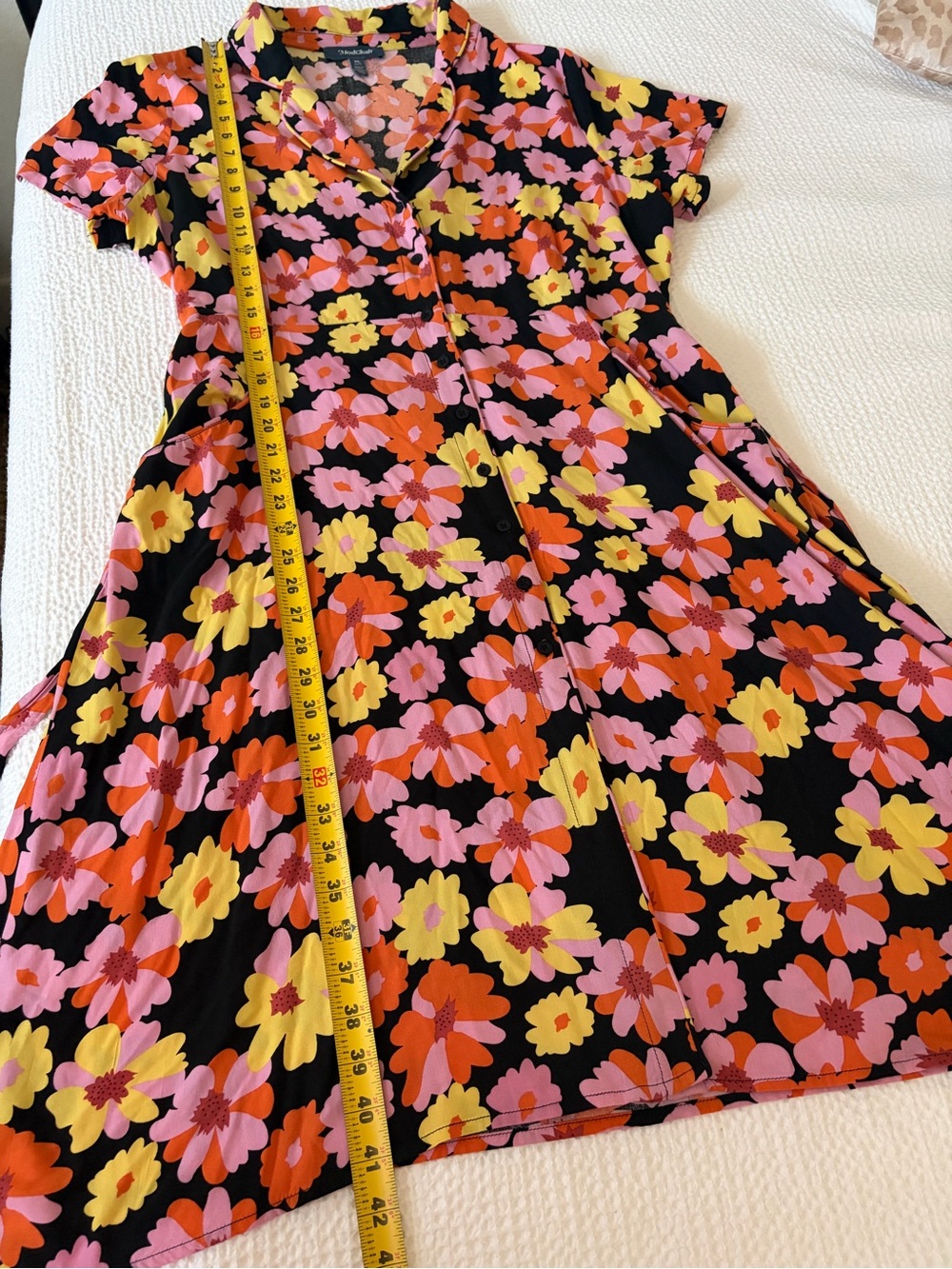 ModCloth Retro Black Midi Dress with Pink, Orange & Yellow Floral Print - XL - Picture 9 of 11
